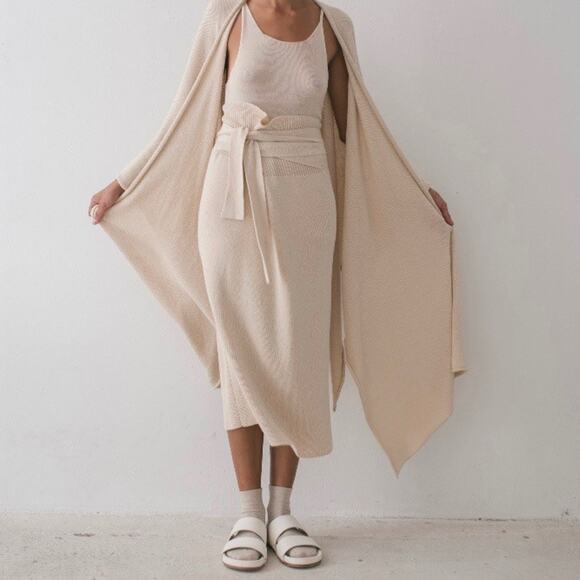 Lauren Manoogian Rib Skirt Crudo Natural Cotton Wool Designer Size 0 XS thru M - Picture 1 of 16
